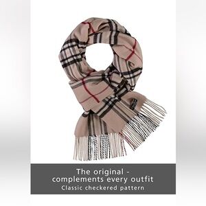 V. FRAAS Checkered Scarf in Beige and Red 14 x 79 new